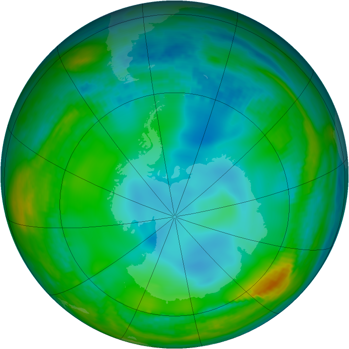 Antarctic ozone map for 25 June 1989